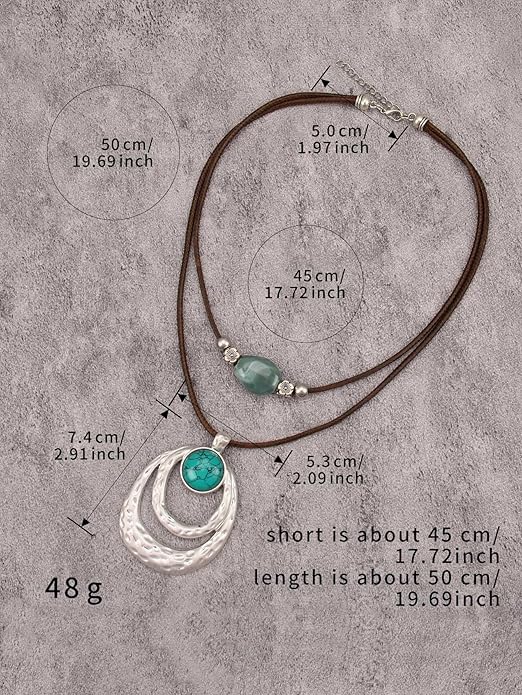 Boho Necklaces for Women Chunky Circle Necklace Layered Boho Circle Leather Choker Necklace Long Vintage Necklaces Bohemian Jewlery Gifts