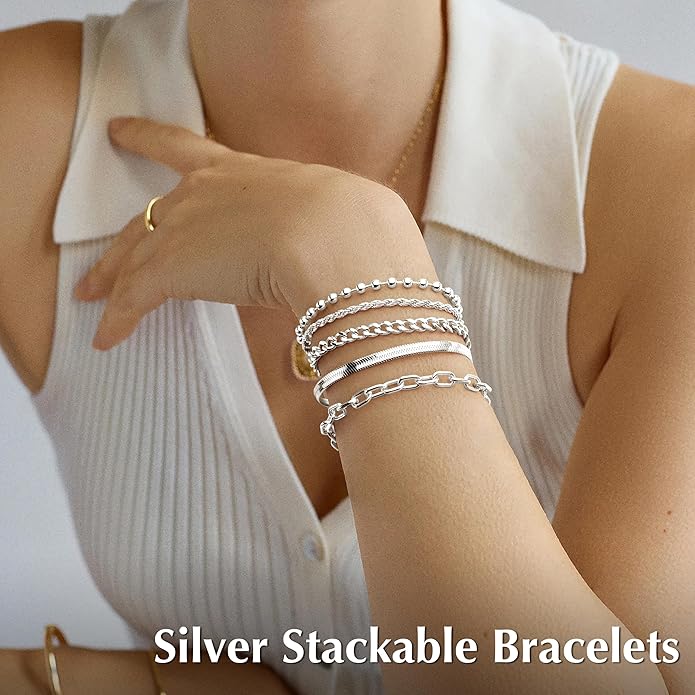 Gold Bracelets Set for Women Stack, Dainty Thick Bracelets Stack for Women Trendy, Simple Thin Gold Plated Cuff Stackable Bracelets With Beaded Cuban Paperclip Snake Rope Bangle Hand Chain Jewelry Gifts for Women Non Tainish