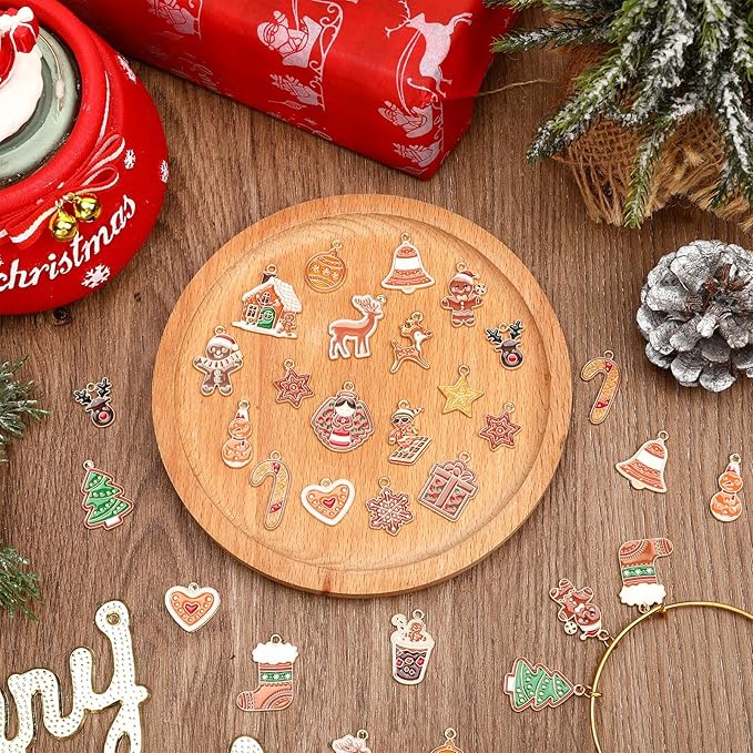 MARFOREVER 40 Pcs/20 Pairs Christmas Charms for Jewelry Making, Gingerbread Man Christmas Enamel Charm Holiday Xmas Bangle Pendants for Bracelet Necklace Earrings Making Accessories