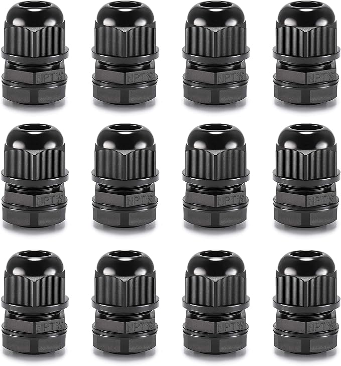 QILIPSU 12pcs 3/8" NPT Cable Gland Waterproof IP68 Nylon Cable Pass Through by QILIPSU
