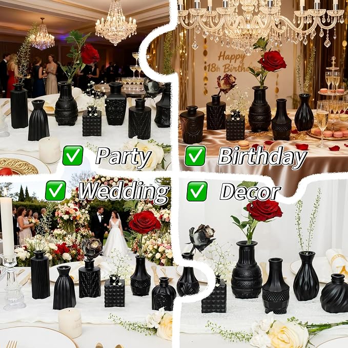 Black Glass Bud Vase Set of 24 Pcs, Small Bud Vases in Bulk, Glass Crystal - Image 6