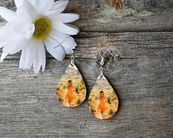 Teardrop Wood Earrings Light Weight Printed Image Dangle Jewelry, Fun and Funky Earrings