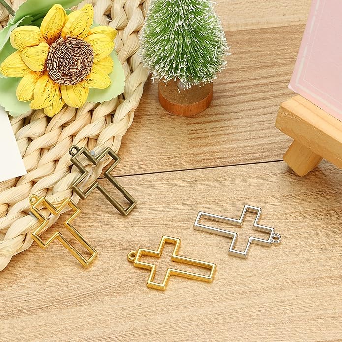 PATIKIL Alloy Open Back Bezel Pendants, Cross Shape Hollow Resin Pendant Frame for DIY Crafts Earrings Necklace Bracelet Making