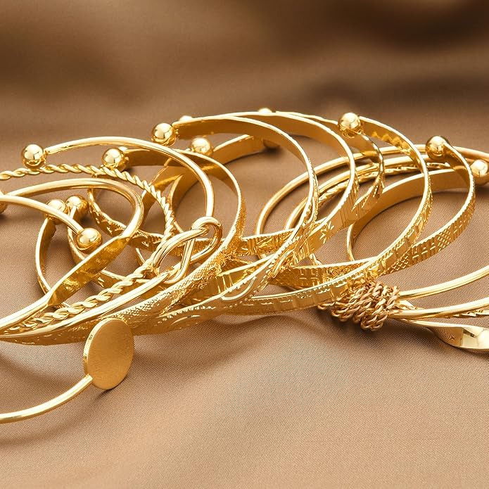 ÌF ME Gold Bangle Bracelets for Women, Indian Bangles Stackable Set, Multi Layer Textured 14K Gold Plated Chunky Bracelets Boho Jewelrys Set