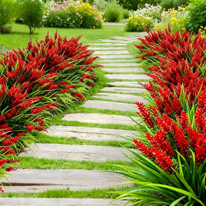 Geegoods 48 Bundles Red Artificial Plants Flowers Outdoor, UV Resistant | Faux - Image 6