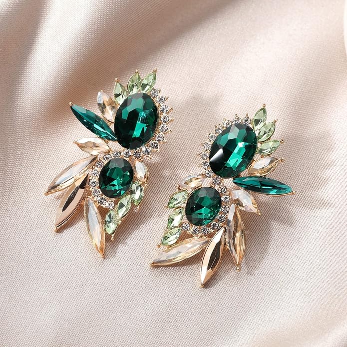 Vintage Rhinestone Statement Earrings Fancy Crystal Cluster Drop Dangle Earrings for Women