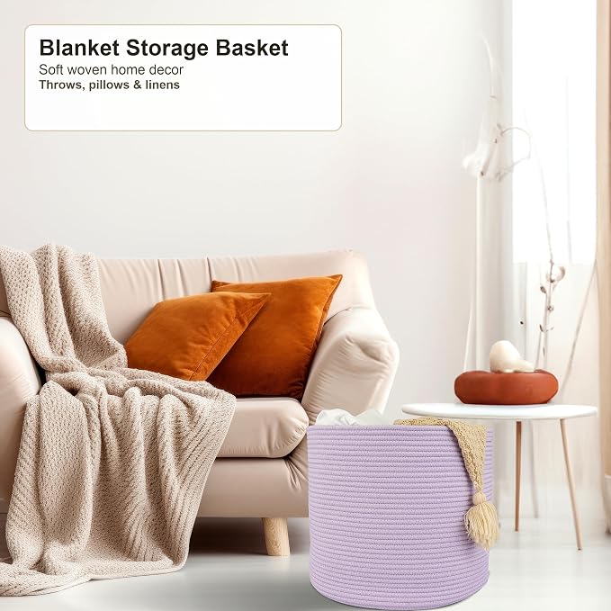 XUANGUO Cotton Rope Basket For Girls Boys Kids 16”X14” purple | Baby Laundry - Image 5