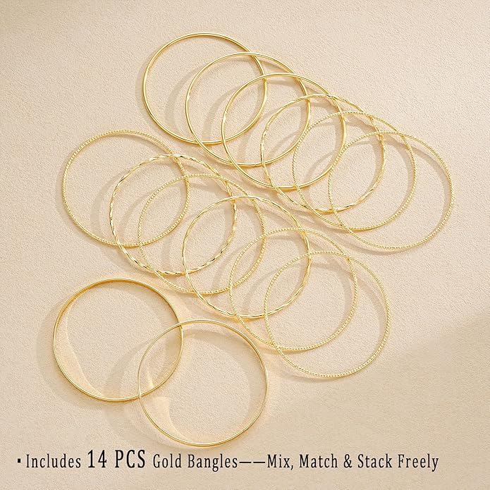 ÌF ME Gold Bangle Bracelets for Women, Indian Bangles Stackable Set, Multi Layer Textured 14K Gold Plated Chunky Bracelets Boho Jewelrys Set