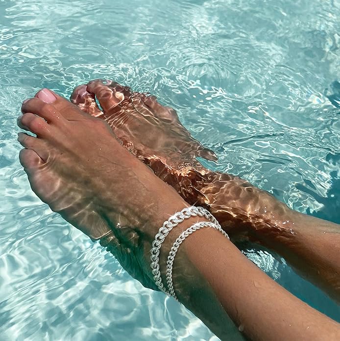 Gold Ankle Bracelets for Women Waterproof - Dainty Gold Anklets Trendy Layered 14K Gold/Silver Plated Stackable Chunky Cuban Link Chian Anklet Bracelet Set for Women Non Tarnish Jewelry Gift