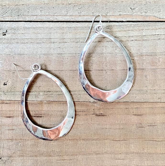 Large Teardrop Hoop on Sterling Silver Earrings Bohemian Boho Statement Jewelry