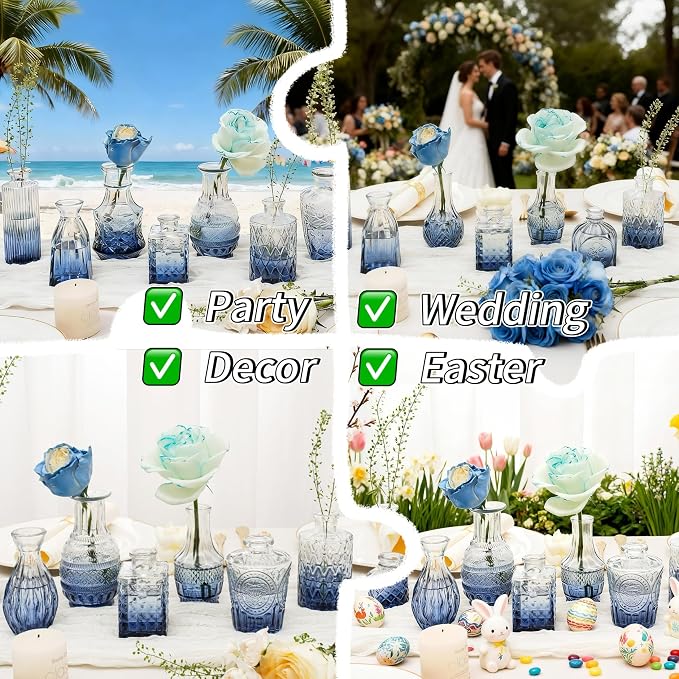 Clear Gradient Blue Glass Bud Vase Set of 24 Pcs, Small Bud Vases in Bulk - Image 6