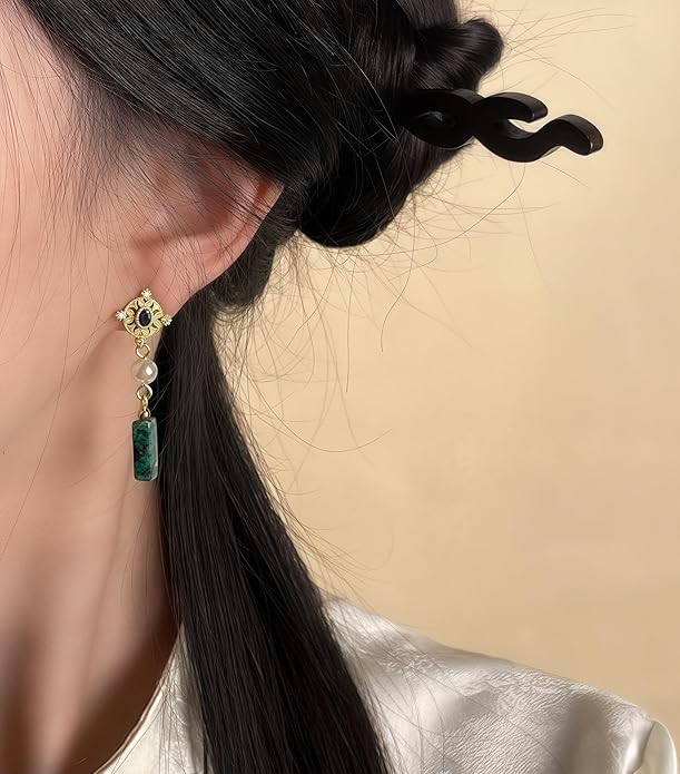 Hupplle Handmade Vintage Boho Dangle Earrings with Natural Stone Crystal Pearl Lightweight Hypoallergenic Elegant Jewelry Gifts for Women