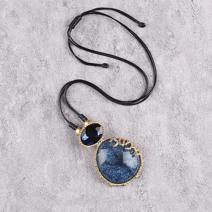 GelConnie Leather Necklace for Women Large Pendant Long Brown Necklace Circle Leather Choker Vintage Sweater Necklace Gold Chunky Boho Necklaces for Women