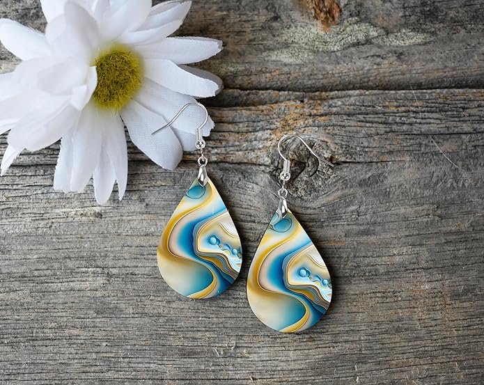 Teardrop Wood Earrings Light Weight Printed Image Dangle Jewelry, Fun and Funky Earrings