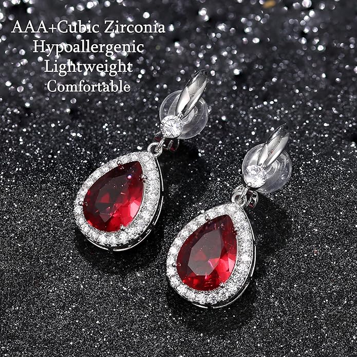THUNARAZ Elegant Clip on Earrings for Women Sparkling Teardrop Dangle Clip Earrings Non-Pierced Rhinestone Cubic Zirconia Wedding Prom Jewelry 14K Gold and Silver Tone