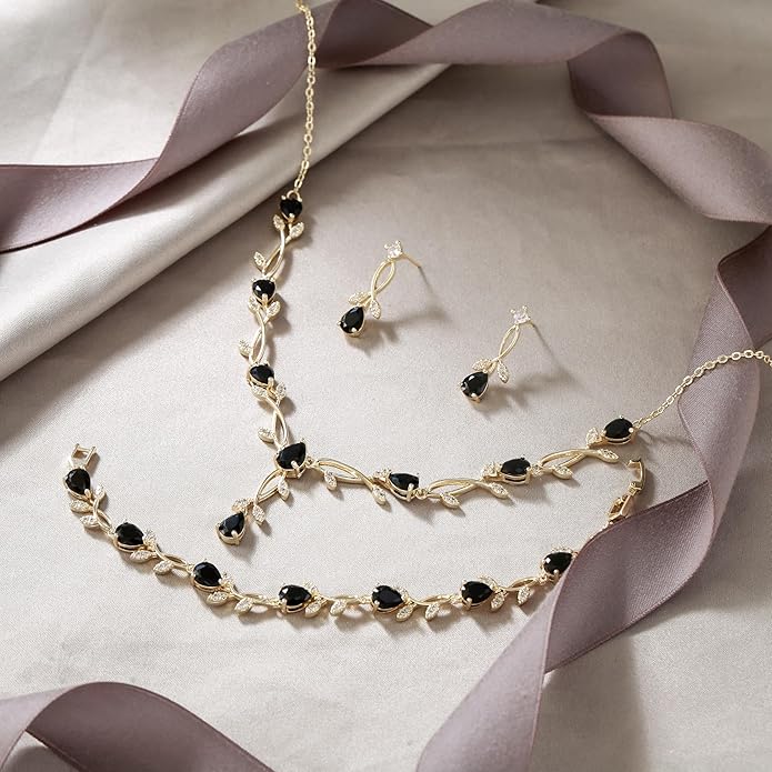 EVER FAITH Bridal Cubic Zirconia Jewelry Sets for Women, White Simulated Pearl Leaf Vine Pendant Wedding Party Necklace Earrings Set for Bridesmaid Bride