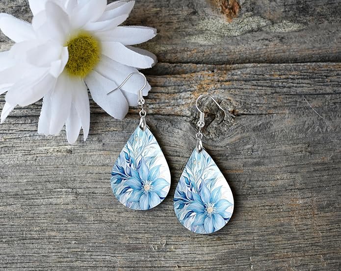 Teardrop Wood Earrings Light Weight Printed Image Dangle Jewelry, Fun and Funky Earrings