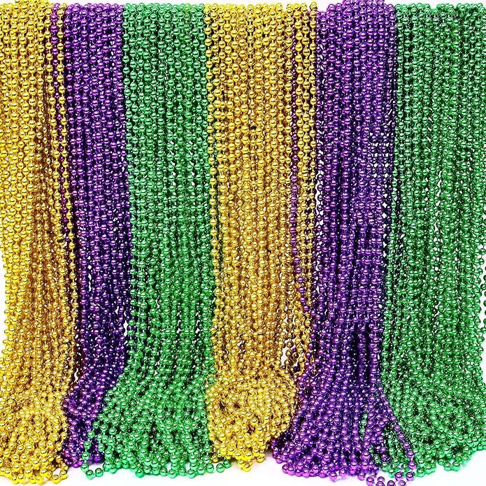 Camlinbo 250 PCS Mardi Gras Beads Necklaces Bulk Purple Gold Green Beads Mardi Gras Party Favor Supplies Costume Accessories