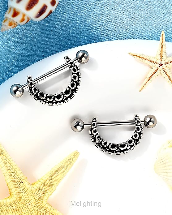 Melighting Nipple Rings 14G, Octopus Nipple Piercing Jewelry for Women Stainless Steel 316L, Nipple Barbell, Nipple Jewelry Body Piercing Jewelry