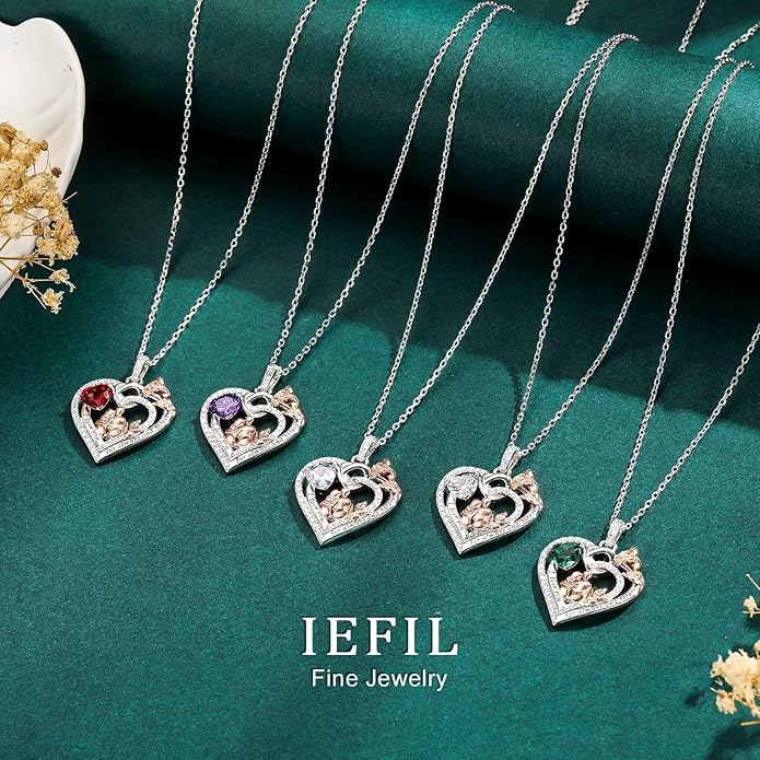 Iefil Valentines Day Gifts for Her - 925 Sterling Silver Birthstone Heart Necklace for Women, Anniversary Birthday Gifts for Wife Girlfriend Mom