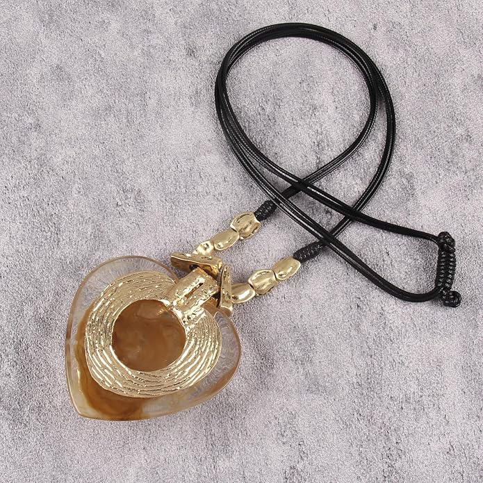 GelConnie Leather Necklace for Women Large Pendant Long Brown Necklace Circle Leather Choker Vintage Sweater Necklace Gold Chunky Boho Necklaces for Women