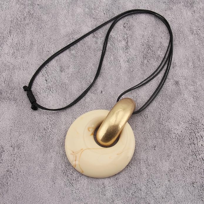 GelConnie Leather Necklace for Women Large Pendant Long Brown Necklace Circle Leather Choker Vintage Sweater Necklace Gold Chunky Boho Necklaces for Women