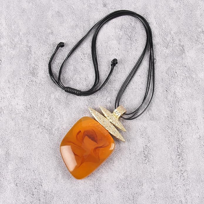 GelConnie Leather Necklace for Women Large Pendant Long Brown Necklace Circle Leather Choker Vintage Sweater Necklace Gold Chunky Boho Necklaces for Women