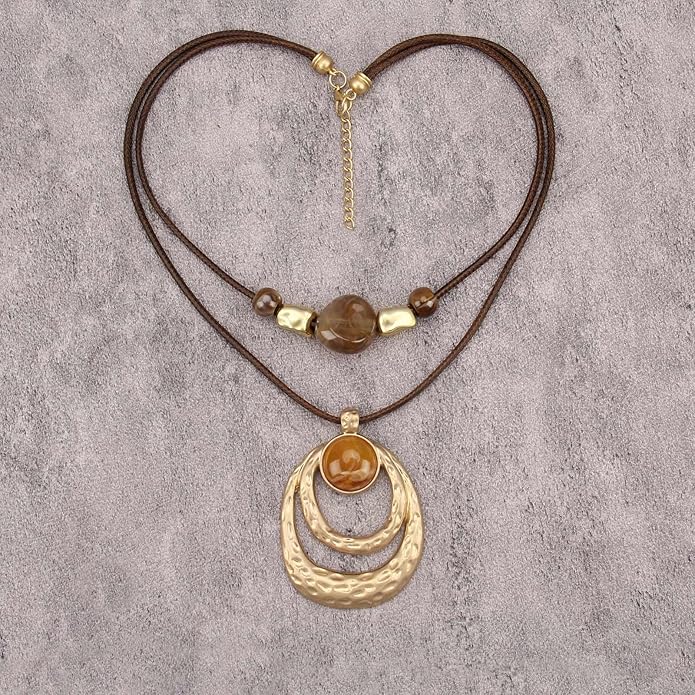 Boho Necklaces for Women Chunky Circle Necklace Layered Boho Circle Leather Choker Necklace Long Vintage Necklaces Bohemian Jewlery Gifts