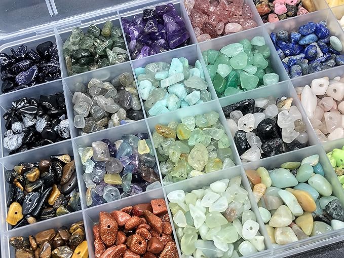 Yephac Gemstone Beads Natural Irregular Shaped Stone Chips Crystal Energy Healing Power for Jewelry Making(24 Materials-2)
