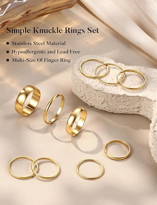 HAIAISO Silver Rings for Women Non Tarnish Stainless Steel Rings Set Dainty Gold Band Ring Stack Simple Stackable Thumb Pinky Ring for Multiple Size