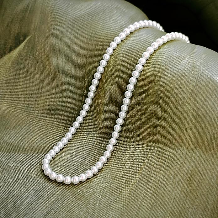 Zeffy Pearl Necklace 4MM/6MM/8MM Dainty Round Imitation Pearl Choker Necklace Wedding Pearl Necklace Delicate Jewelry for Women Simple Bridesmaid Jewelry Gifts