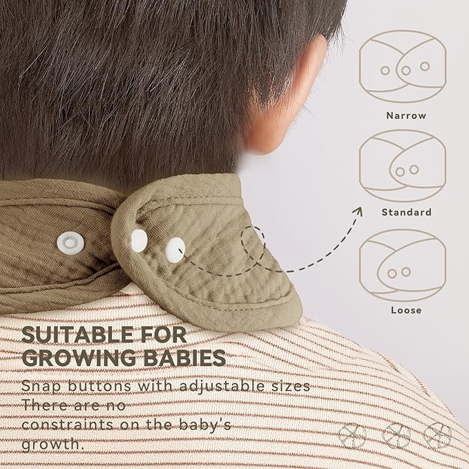 Muslin Baby Bibs for Unisex Boys Girls, Cotton Drool Bibs, Adjustable Newborn Bibs for Drooling and Teething