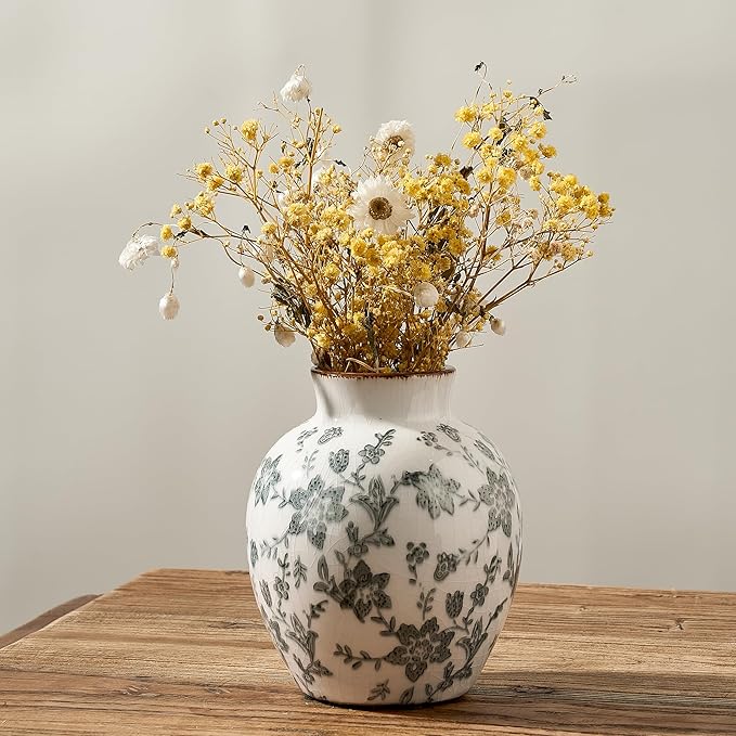 SIDUCAL Ceramic Vintage Vase, 5.83 Inch Retro Ice Cracked Chinoiserie Floral by SIDUCAL