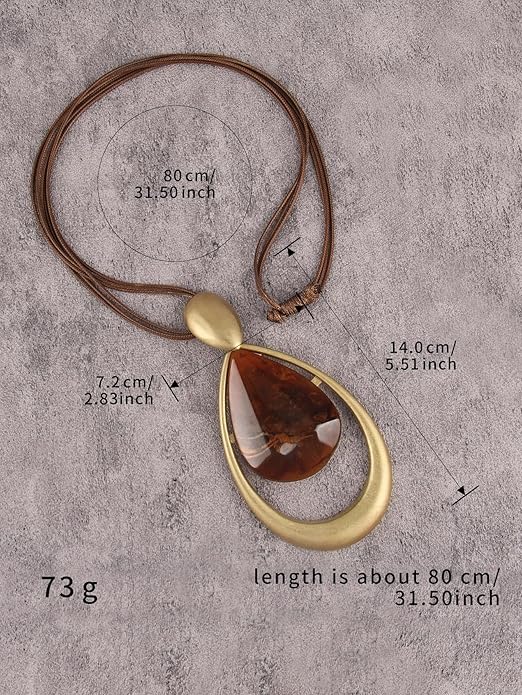 GelConnie Leather Necklace for Women Large Pendant Long Brown Necklace Circle Leather Choker Vintage Sweater Necklace Gold Chunky Boho Necklaces for Women