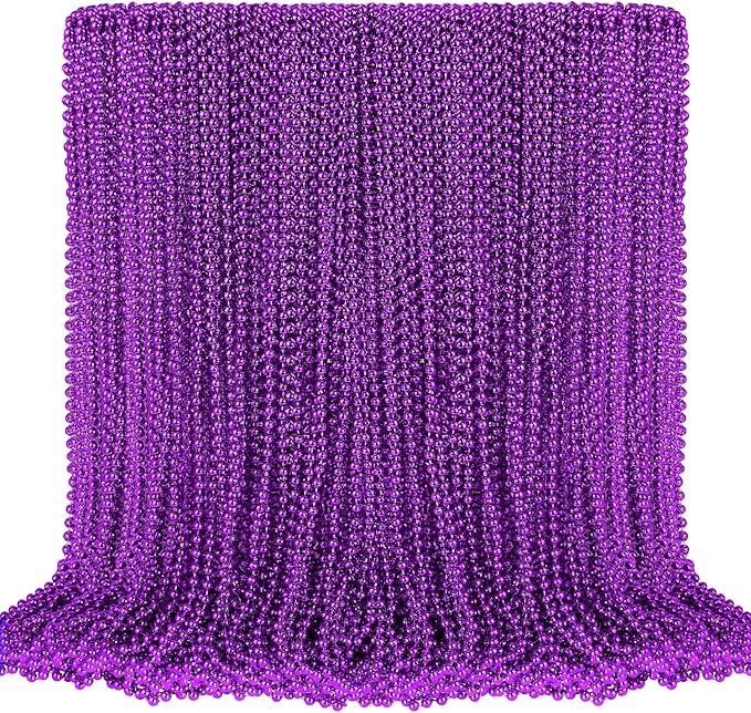 SHAOQINLIN 100 PCS Purple Mardi Gras Beads, Purple Beads Necklaces 33" Metallic Beaded Costume Necklaces Party Necklaces for Halloween Mardi Gras Parade Throws Wedding Birthday Party Favors