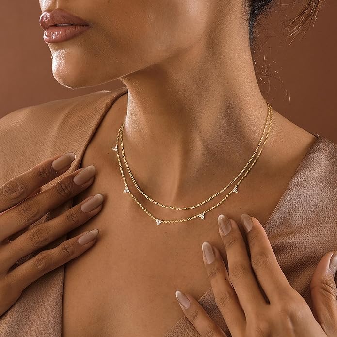 Layered Necklaces for Women,Dainty 14k Gold Plated CZ Layered Choker Necklace for Women Trendy Non Tarnish Hypoallergenic Beaded Paperclip Chain Necklace Stack Women's Minimalist Gold Jewelry Gifts
