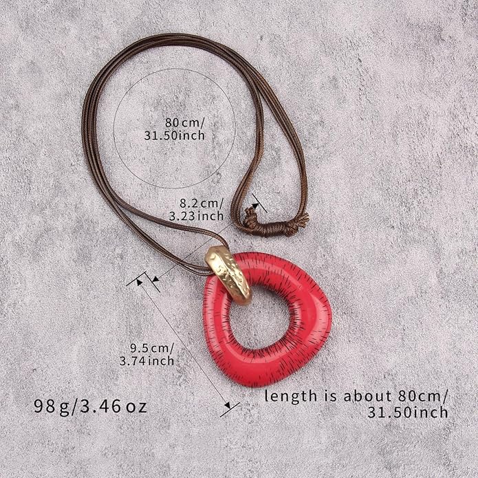 Boho Leather Necklace Women Bohemian Brown Circle Pendant Necklace Choker Long Necklaces for Women Boho Ring Large Pendant