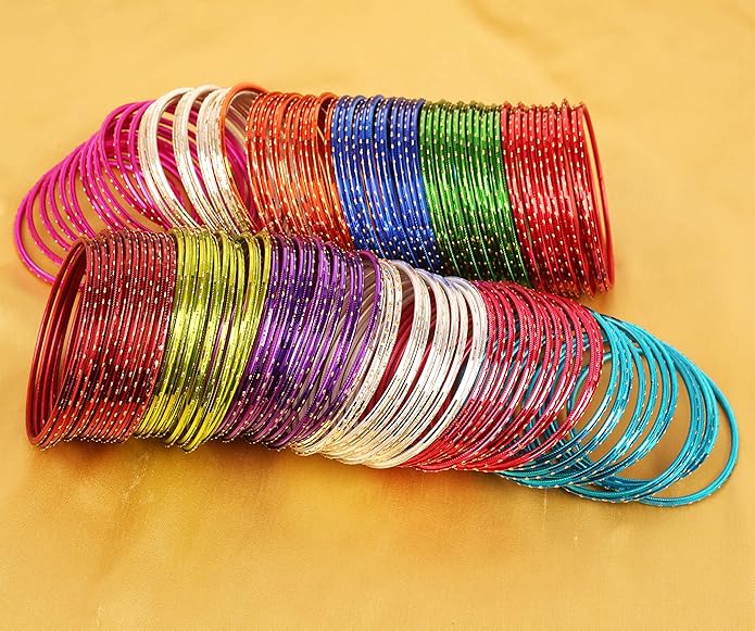 Touchstone indian bangles bracelets for women colorful churiyan set return gifts jewelry chudiya bulk pack bollywood metal bangle sets 12 textured vintage colors. Set of 144