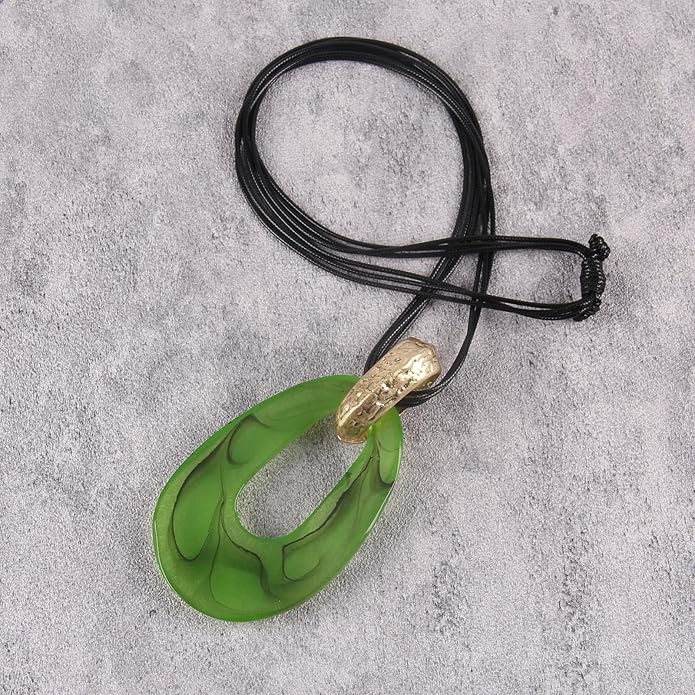 GelConnie Leather Necklace for Women Large Pendant Long Brown Necklace Circle Leather Choker Vintage Sweater Necklace Gold Chunky Boho Necklaces for Women