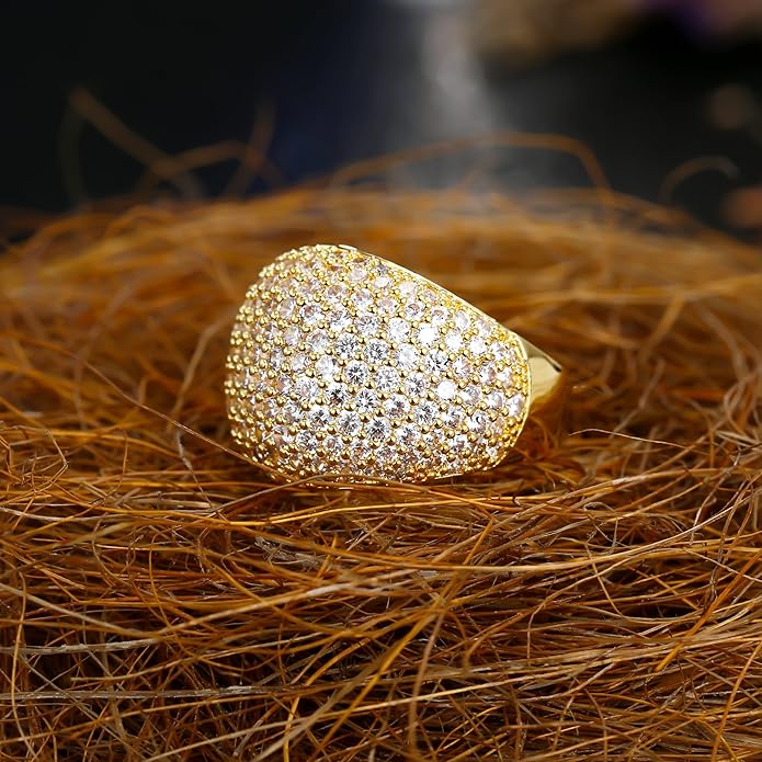 Hiyong Diamond Accent Dome Ring - Sliver Fashion Rings for women Big Hollow Women Wedding Band Cubic Zirconia Statement Rings for women 5-11