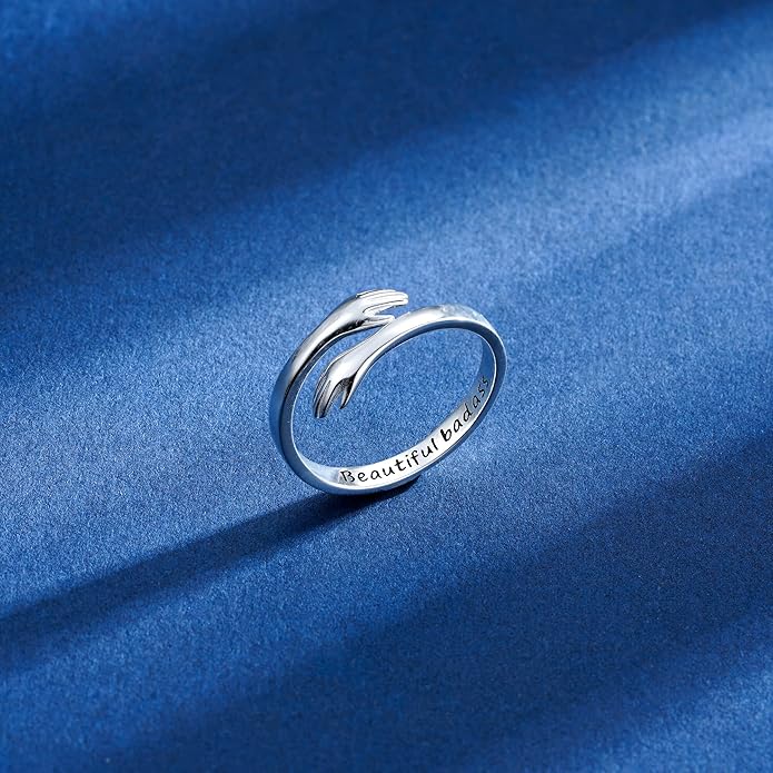 Yesteel S925 Sterling Silver Hug Ring for Women Teen Girls, Adjustable Ring Jewelry Mothers Day Birthday Gifts for Daughters Mom Sister Wife Friends Grandma