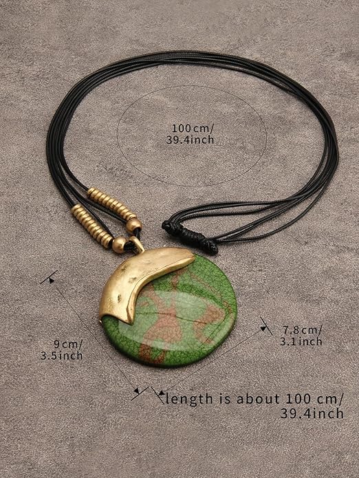 GelConnie Leather Necklace for Women Large Pendant Long Brown Necklace Circle Leather Choker Vintage Sweater Necklace Gold Chunky Boho Necklaces for Women