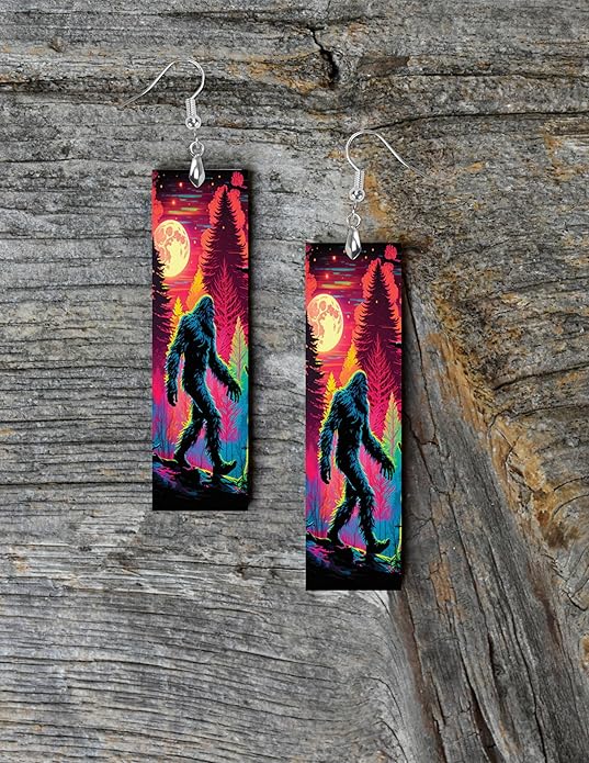 Earrings Handmade Bar Wood Earrings Light Weight Printed Image Dangle Earring Jewelry