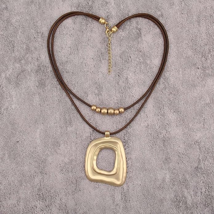 Boho Necklaces for Women Chunky Circle Necklace Layered Boho Circle Leather Choker Necklace Long Vintage Necklaces Bohemian Jewlery Gifts