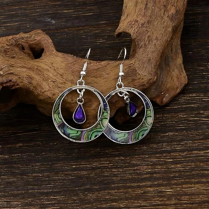 Multi-Color Gemstone Drop Earrings, Dangle Style, Hook Design