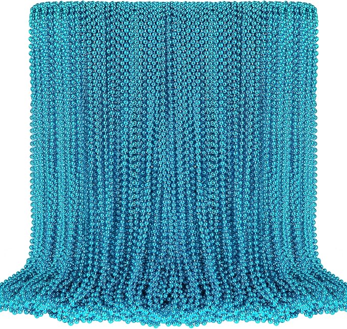 SHAOQINLIN 100 PCS Teal Bead Necklaces, Teal Mardi Gras Beads Necklaces Turquoise Party Beads Necklace Bulk Round Beaded Necklaces for Mardi Gras, Christmas, School Spirit Day Party Favors