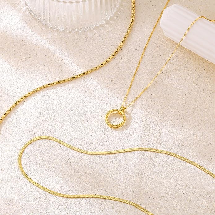 NECOCY Valentine's Day Gift 14k Gold/Silver Plated Layered Gold Necklaces for Women, 3Pcs Dainty Herringbone Choker Set, Trendy Stack Simple Chain Layering Pendant Jewelry