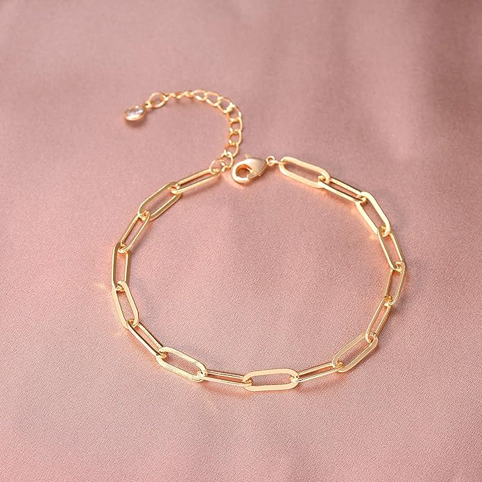 Dainty Layered Gold Chain Bracelet for Women 14K Gold Plated Handmade Adjustable Bracelet Satellite Beads Oval Mariner Figaro Link Chain Bracelets Minimalist Layering Stacking Jewelry Gift for Women