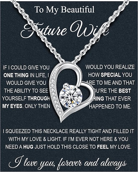 Wife Necklace From Husband To My Wife Necklace Soulmate Necklace For Women Future Wife Jewelry Birthday Christmas Valentine's gifts For Girlfriend Message Card & LED Box