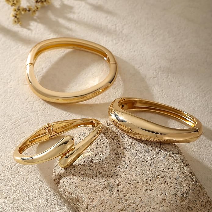 2/3/6pcs Chunky Gold Bangle Cuff Bracelets for Women, Dainty 14K Gold Plated Stackable Bangles Bracelet Set Jewelry Gift